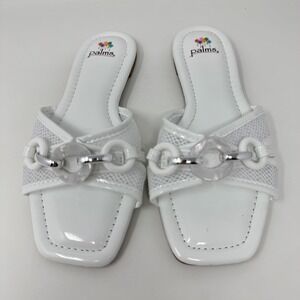 Palms Shoes Womens Size 6 White Slide Sandals Chain Detail Comfort Summer Casual